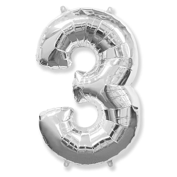 42 inch Number 3 - Silver Foil Mylar Balloon - Party Supplies Decorations