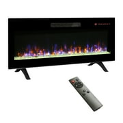 42 inch Recessed Ultra Thin Tempered Glass Front Wall Mounted Electric Fireplace with Remote and Multi Color Flame & Emberbed, LED Light Heater