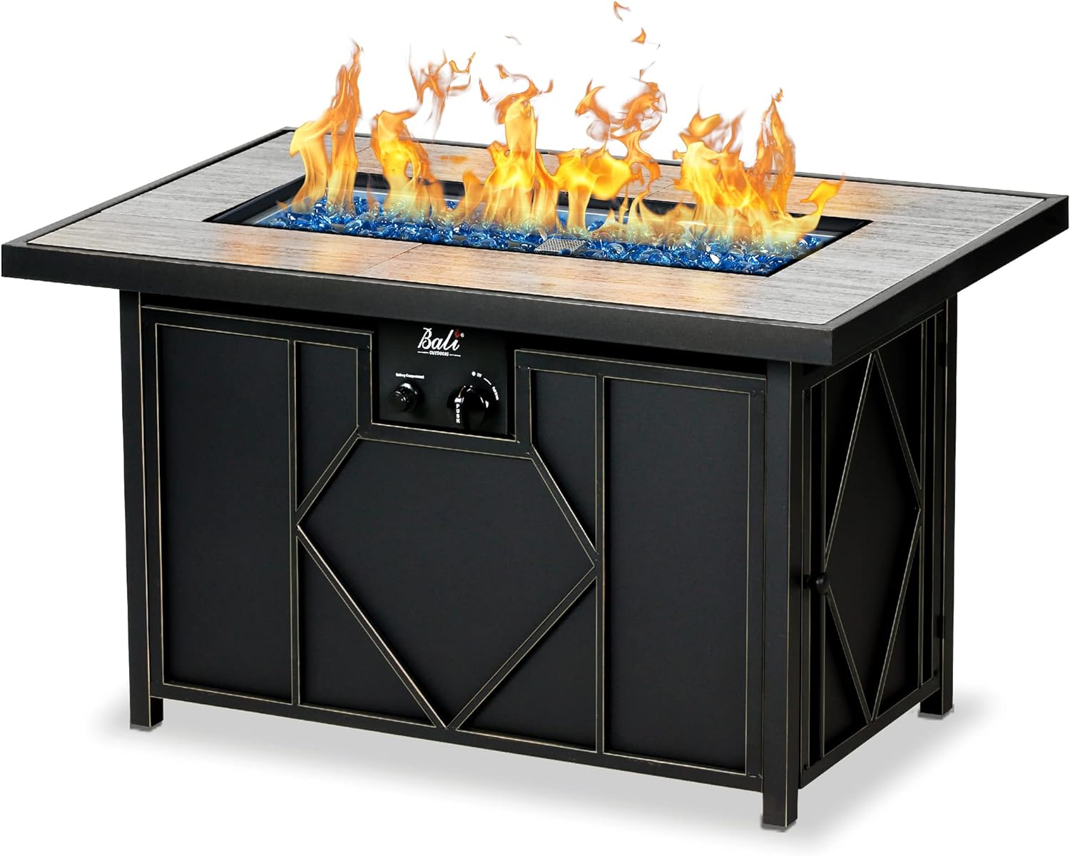 42 inch Rectangular Propane Gas Fire Pit Table with Blue Fire Glass