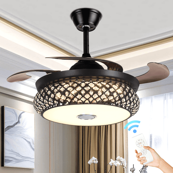 42-inch Smart Ceiling Fan with RGB & Bluetooth Speaker - Retractable Tinted Blades, App-Controlled 36W 5000CFM & 4"/8" Downrods for Smart Home Lighting Systems