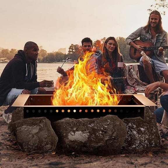 42 inch Square Fire Pit Ring, Heavy Duty Fire Ring, DIY Campfire Insert Above or In-Ground, for Outdoor, Camping, and Bonfires