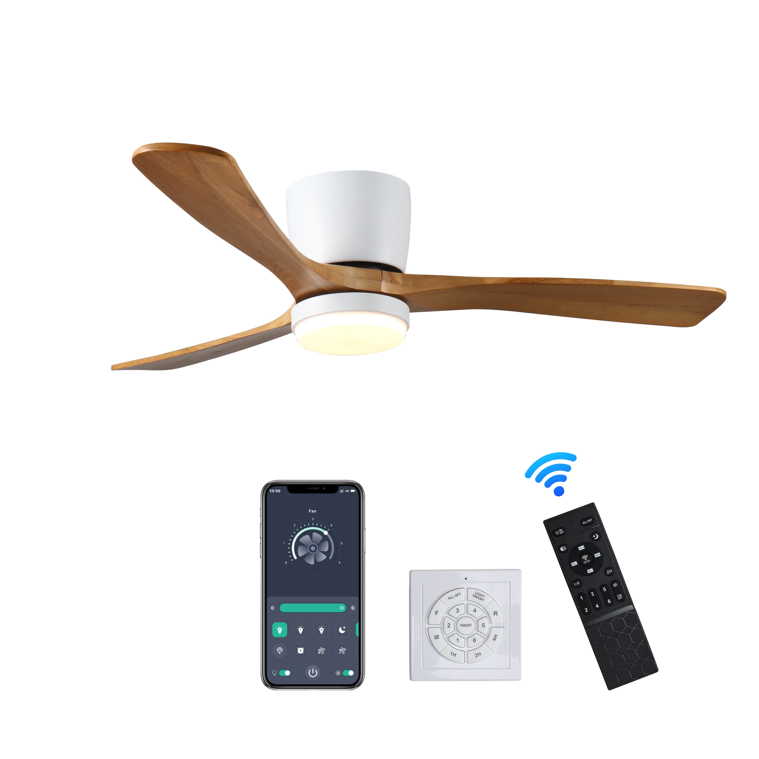 42 inch Wood Ceiling Fans with Lights and Remote, Modern Flush Mount Low Profile Ceiling Fan