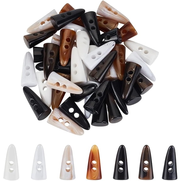 42 pcs Resin Toggle Buttons 7 Colors Horn Tooth Shape Resin Buttons with Two Holes for DIY Clothing Sewing Craft Decorative Sweater Coats 31mm Long 1set