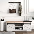 42\u201D Rustic Shoe Storage Bench with 2 Doors and 4 Open Solid Wood