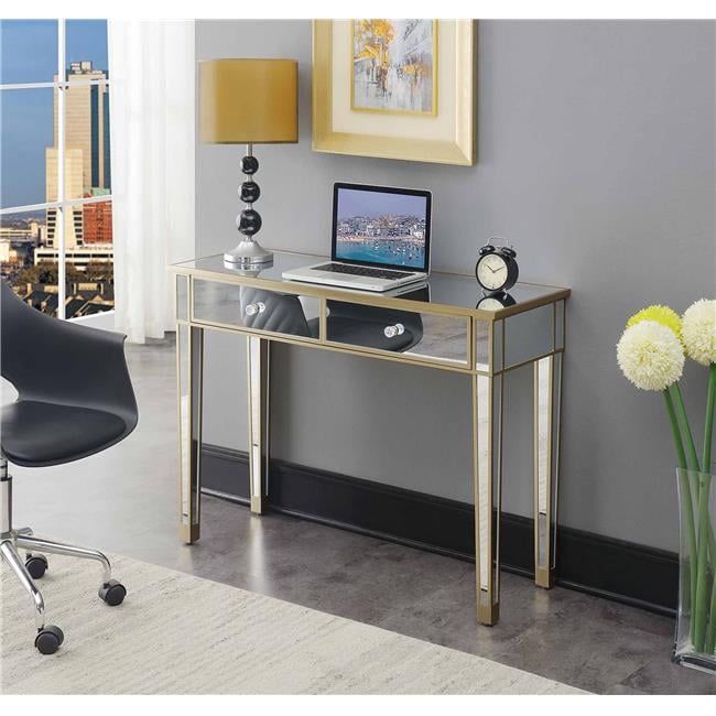 Chic Champagne Mirrored 2-Drawer Console Desk with Crystal Knobs