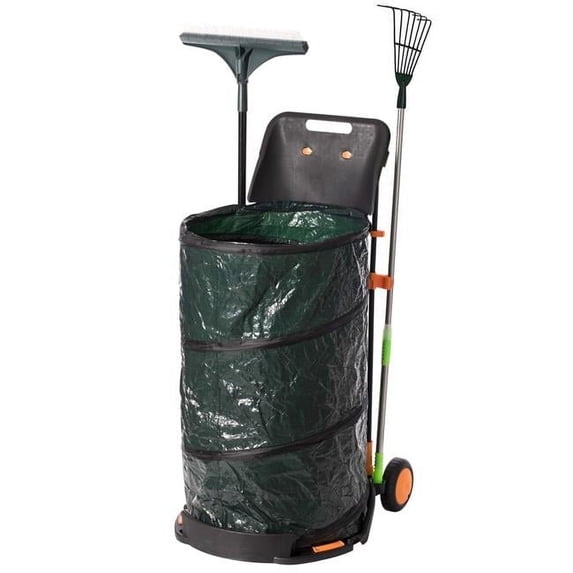 42 x 19 x 21.5 in. Garden Leaf Collector Caddy Tool Bag Holder with Hand Scoop Collapsible Trash Can, Green