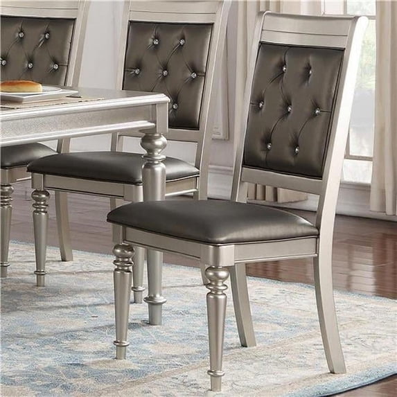 42 x 21 x 24 in. Rubber Wood Dining Chair with Diamond Tufted Back, Gray - Set of 2