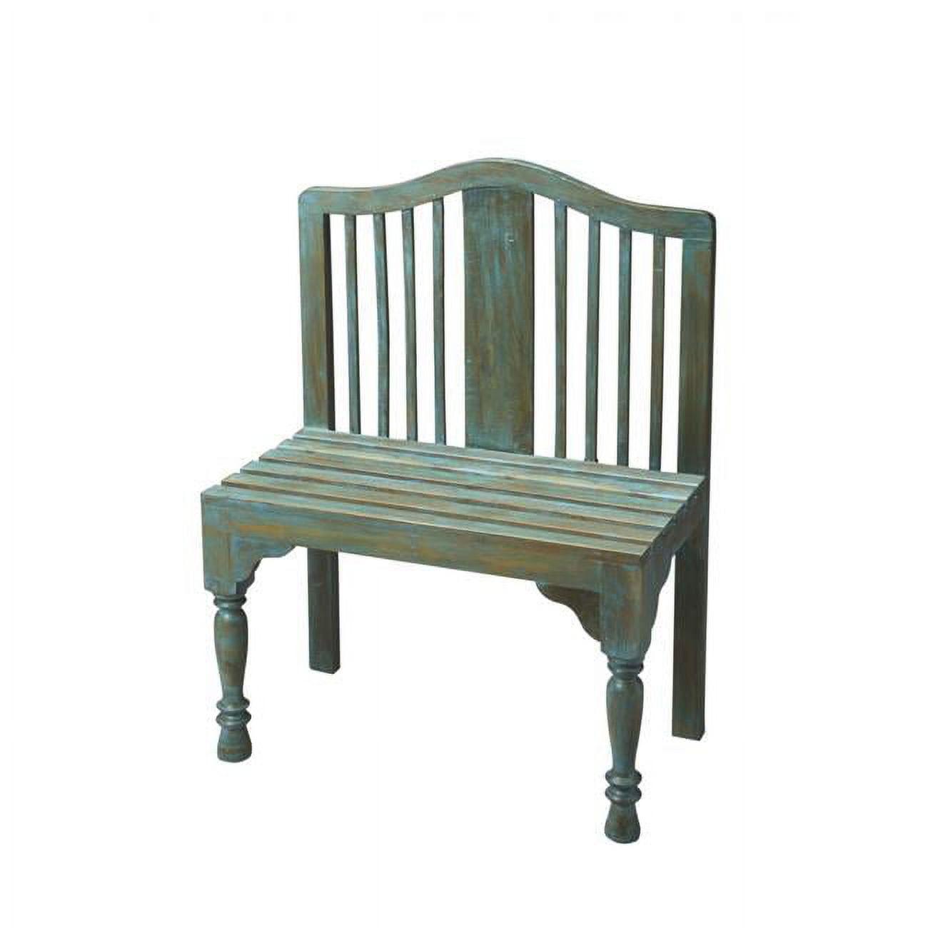 Antiqued Blue Solid Wood Gardener's Bench with High Slatted Back