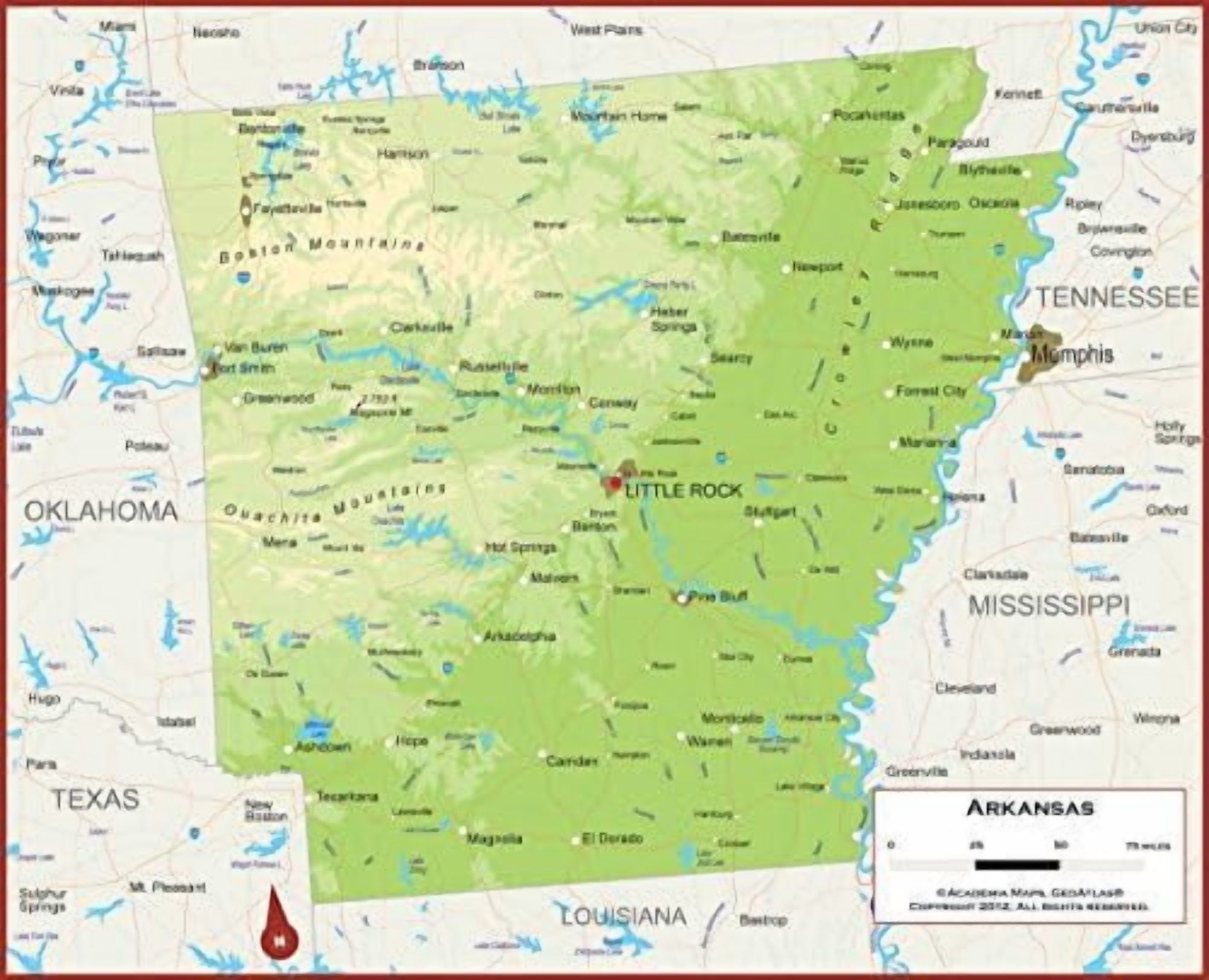 42 x 34 Arkansas State Wall Map Poster with Topography - Classroom ...