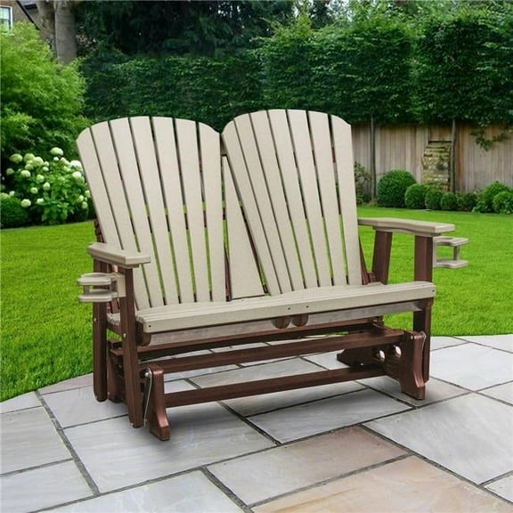 42 x 52 x 32 in. Dual Fan Back Glider, Weatherwood with a Tudor Brown Base