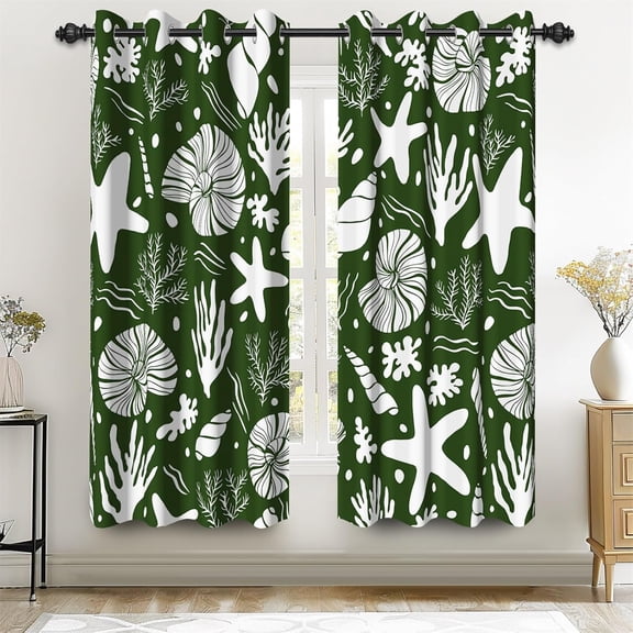 42 x 63 Inch Coastal Beach Blackout Curtains for Kids Bedroom Sea Starfish Seashell Coral Curtain Ocean Theme Marine Print Groment Window Treatment Drapes for Living Room Nursery 2 Panels