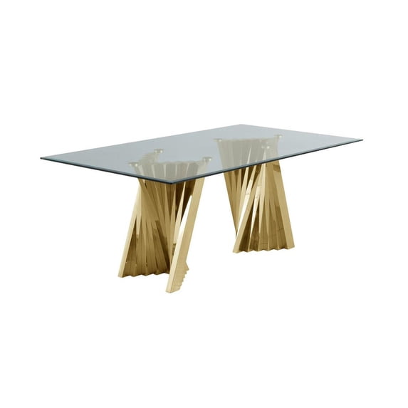 42" x 78" Clear Glass Dining Table with Gold Stainless Steel Base