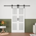 thumbnail image 1 of 42'' x 84'' 3-Piece Double Sliding Frosted Glass Barn Door Solid Manufactured Wood French Closet Door with Installation Hardware Kit, 1 of 8