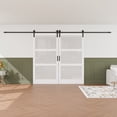 thumbnail image 1 of 42'' x 84'' 3-Piece Glass and Manufactured Wood Double Sliding Barn Door with Installation Hardware Kit Set, 1 of 7