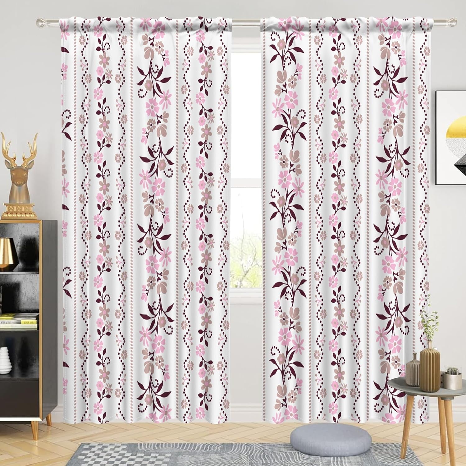 42 x 84 Inch Boho Floral Curtains for Bedroom Breathable Linen Country Bohemian Floral Printed Spring Farmhouse Rustic Curtain for Living Room Light Filtering Window Treatment Drapes 2 Panels