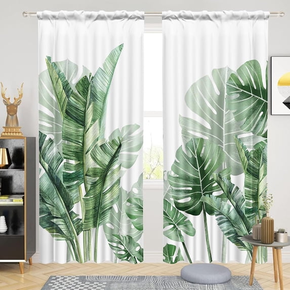 42 x 84 Inch Tropical Palm Leaves Curtains for Living Room Bedroom Plant Nature Summer Hawaii Beach House Decorative Curtains Thermal Blackout Window Treatment Drapes Back Tab 2 Panels