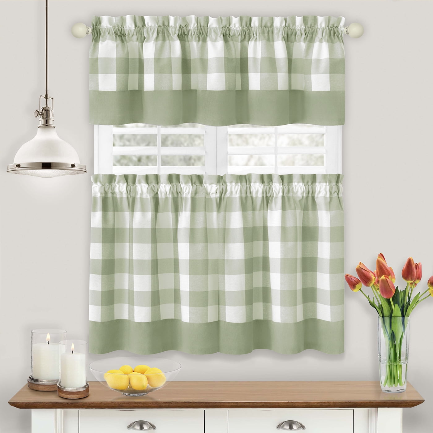 Hunter Green Plaid Cotton Polyester Rod Pocket Curtain Panel, 42 x 84 in