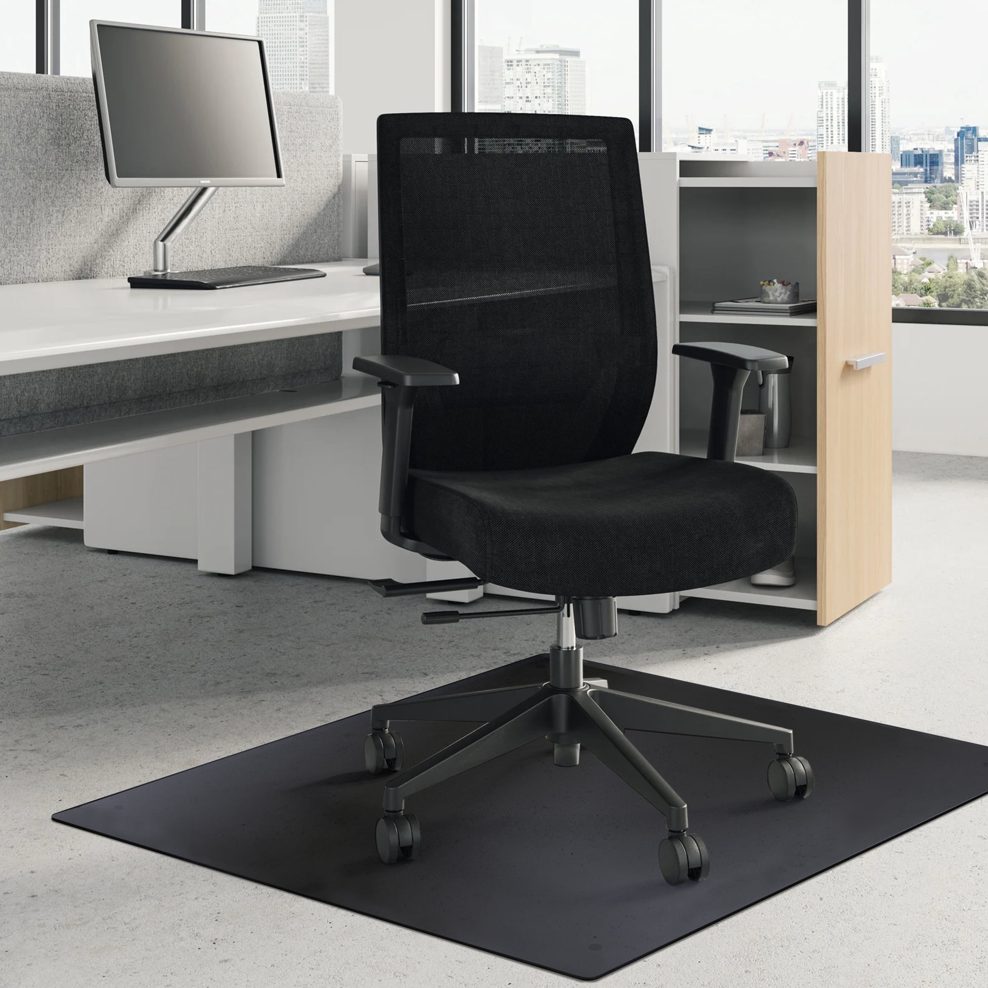 42"x42" Rectangle Gray Glass Floor Mat with Anti-slip Function,6mm Thick