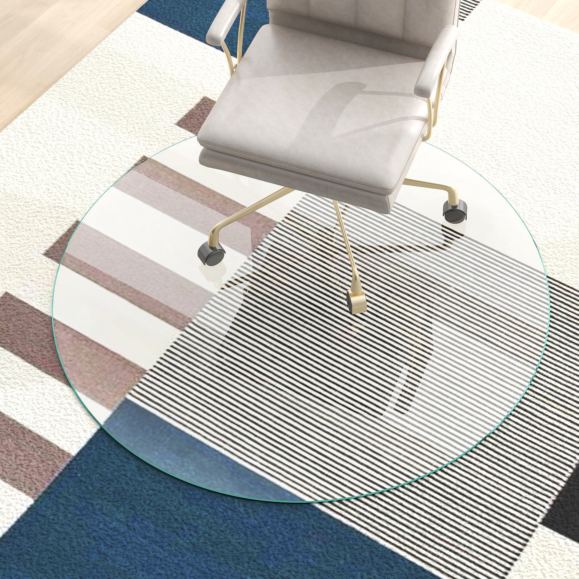42"x42" Round Transparent Glass Floor Mat with Anti-slip Function,6mm Thick