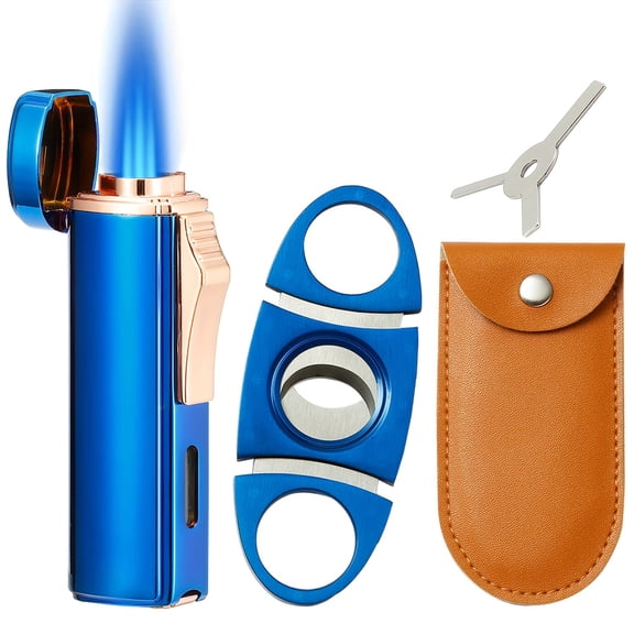 420 Carbon Steel Cutter and Lighter Set, Built-in Hole Puncher, Triple Flame Butane Torch Lighter, Refillable Windproof Gas Lighter, Men's Gift (Fuel Not Included)