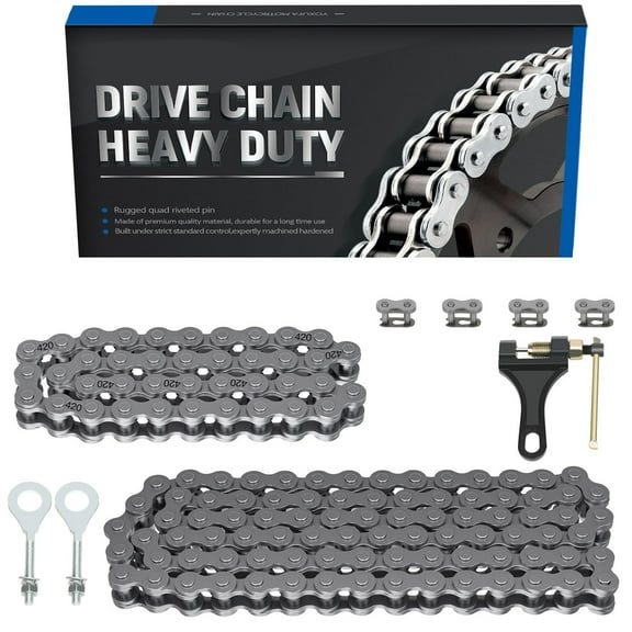 420 Chain Replacement Fit for Mini Bike Coleman CT200U CT200U-EX BT200X Baja Warrior MB200 Predator 212 200cc 196cc 6.5hp Powersports Parts Jackshaft Front Chain 42 Link + 90 Link Rear Drive Chain