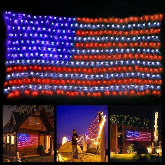 420 LED Net Light 4th of July String Lights 6.5x3.3ft Solar USA Flag Net for Garden Decor, Independence Day, National Day, Memorial Day Decorations