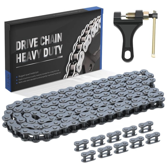 420 Motorcycle Chain 132 Links Fit For 50 70 90 110 125cc SSR TaoTao Coolster Apollo Baja Kazuma Chinese ATV 4 Wheeler Quad Pit Dirt Bike 212cc Go Kart Mini Bike Powersports Parts With Chain Breaker