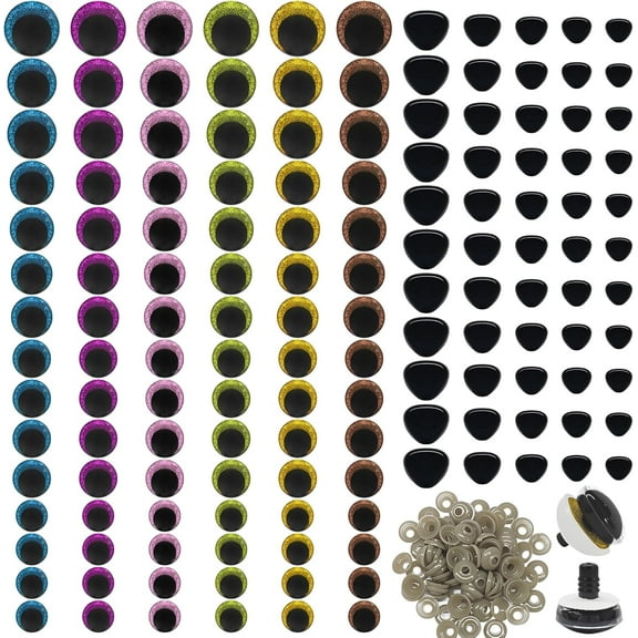 420-Piece 3D Glitter Moon Safety Eyes and Noses for Crochet Animals, 12-30mm Amigurumi Doll Making Supplies with Bowl Washers, DIY Stuffed Animal Craft Kit