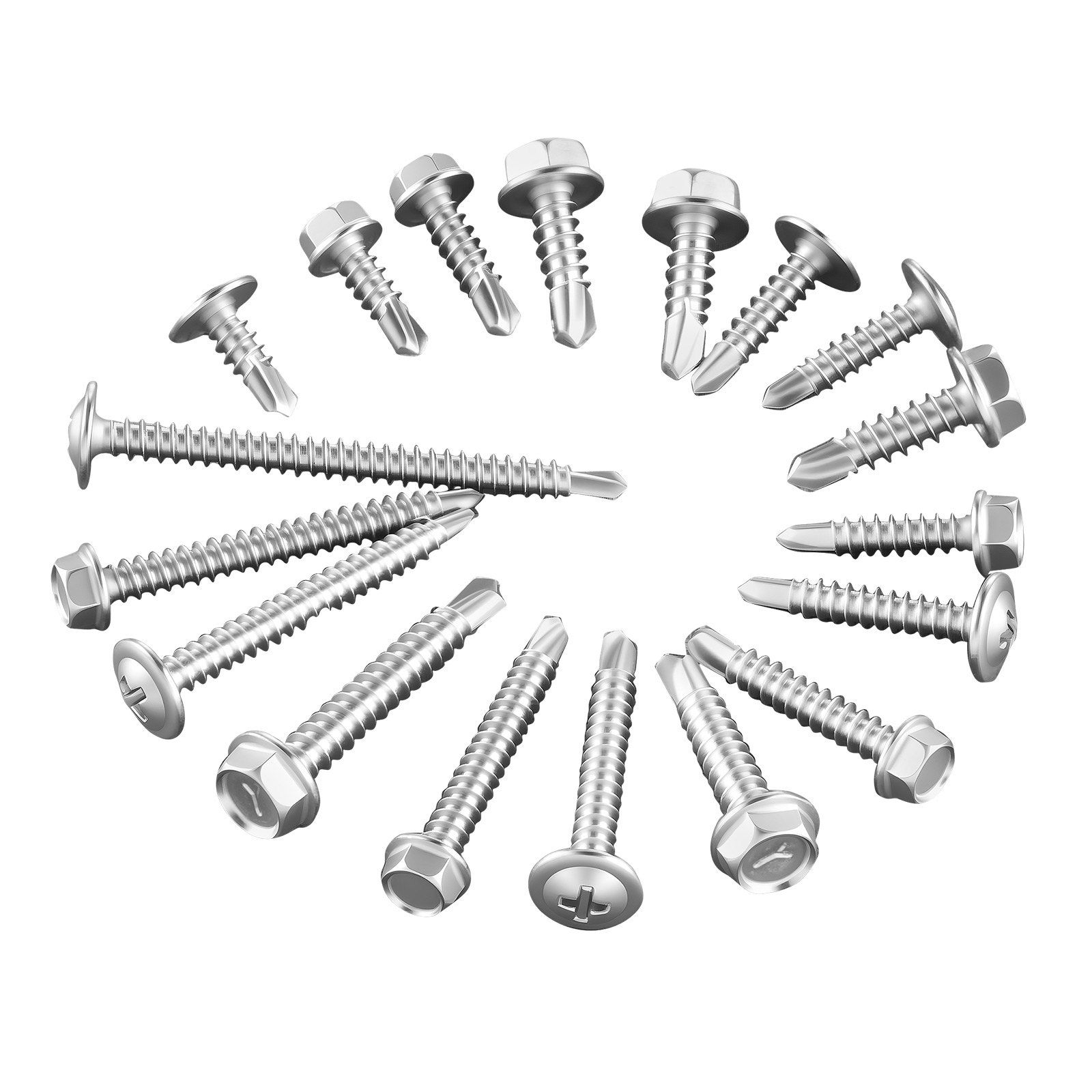 420-Piece Self-Drilling Screw Assortment Kit - #8 & #10 Hex/Phillips Head - 1/2" to 2" Lengths - Zinc Plated - for Wood, Metal, & Drywall - Multi-Purpose Construction Screws