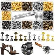 420 Sets Leather Rivets Kit, Double Cap Brass Rivets Leather Studs with 3PCS Setting Tools for Leather Repair and Crafts, 4 Colors and 3 Sizes