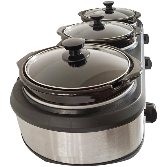 420-Watt Triple Slow Cooker and Buffet Server with Three 2.5-Quart Ceramic Pots, ESC3105-SSPT