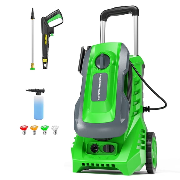 4200 PSI 2.5 GPM Electric Power Washer, Home & Outdoor Pressure Washer with 25FT Hose, Rolling Wheel Design and Detergent Dispenser for Car, RV, Motorcycle, Tractor, Camper, Trailer, Boat cleaning