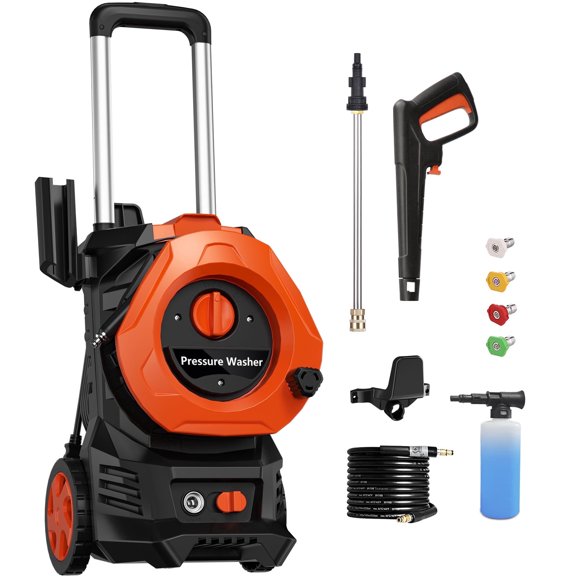 4200 PSI 2.5 GPM Electric Pressure Washer, Multi-Purpose Cleaning Machine Featuring 25FT Hose, Complete Accessory Kit for Pool, Fence, Driveway, Gate, Patio, Shed, Pond, Yard cleaning