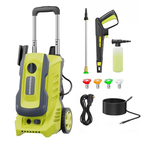 4200 PSI 2.5 GPM Household Electric Pressure Washer, Jet Cleaner Featuring 25FTHose, Foam Cannon and Full Daily Protection Design for Windows, Balcony, Pavement, Fence, Wall, Pool, Boat Cleaning