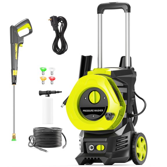 4200PSI 2.5GPM Electric Pressure Washer, Versatile Surface Care, Deep Surface Cleaning, with 4 Nozzle Tips, 500ML Soap Bottle, Total Stop System for Car Wash, Driveway, Fence, Yard, Home Cleaning