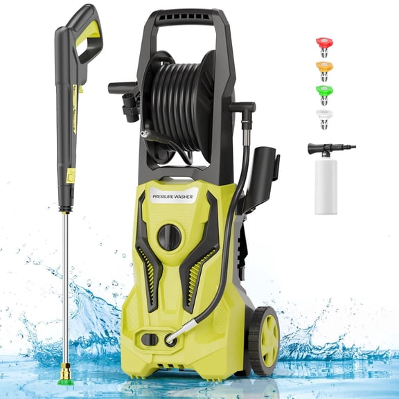 4200PSI 2.5GPM Pressure Washer, Retractable Hose Reel, Versatile Home and Auto Cleaning, Multi-Purpose Residential Cleaning, with 500ML Soap Bottle and Total Stop System for Car, Home Cleaning