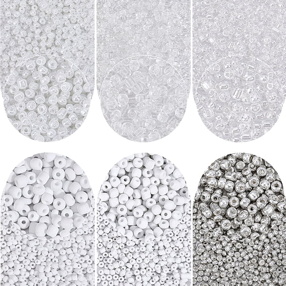 4200pcs 4mm Seed Beads White Silver Pony Beads 6 Styles Mini Transparent Glass Spacer Bead