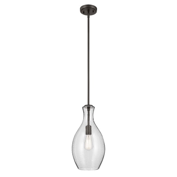 Open Box 42047OZCS-Kichler Lighting-Everly - 1 Light Pendant-17.75 Inches Tall and 9 Inches Wide-Olde Bronze Finish-Clear Seeded Glass Color