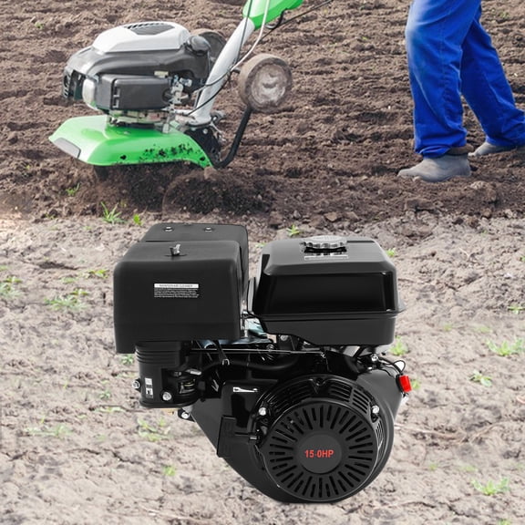 420CC 15HP Single Cylinder 4-Stroke OHV Gasoline Engine Air Cooling Multi-Use Engine Motor with Oil Alarm & muffler for Water Pumps, Vibrators, Generators, Trenchers