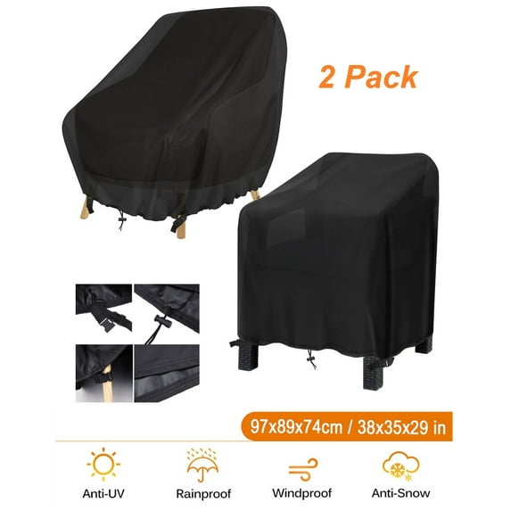 420D Patio Chair Covers 35"W x 38"D x 29"H Waterproof Outdoor Lawn Furniture Cover Lounge Deep Seat Cover All Weather Sun Rain Snow Protection with Drawstring, Black, 2 Pack
