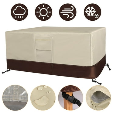 420D Rectangular Patio Table Cover Heavy Duty Waterproof Outdoor Square Sofa Chair Furniture Covers Large Beige & Brown