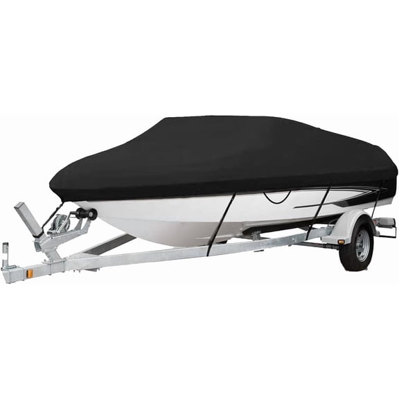 420D Trailerable Boat Cover PU Waterproof Boat Cover Fit for V-Hull Fish&Ski Pro-Style Fishing Runabout Bass Boats (17'-19', Beam Width up to 96")