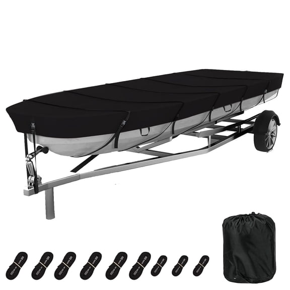 14FT Waterproof Jon Boat Cover, 420D Heavy Duty Trailerable Jon Boat Cover UV Resistant Marine Grade Reinforced Black