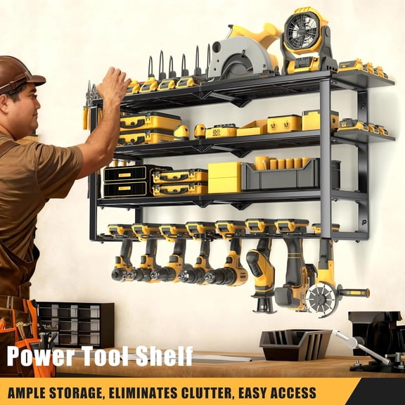 420LB Capacity Power Tool Organizer with Charging Station & 6 Outlets | Quick Assembly 4-Layer Heavy Duty Rack for Drills & Batteries | Ultimate Garage Storage & Christmas Gift for Men