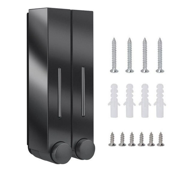 420Ml Soap Dispenser Wall Mounted Bathroom Shampoo Container Soap and Gel Dispenser Family Hotel Manual Shower Gel Shampoo Box (Black Double)