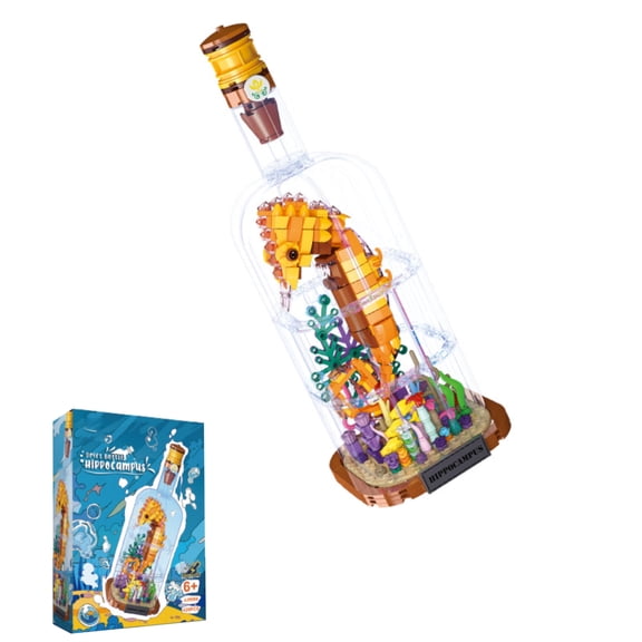 420PCS Seahorse Building Set, Ocean Animal Model in Bottle with LED Light, Creative Puzzle Toy, Birthday Ideal Gift
