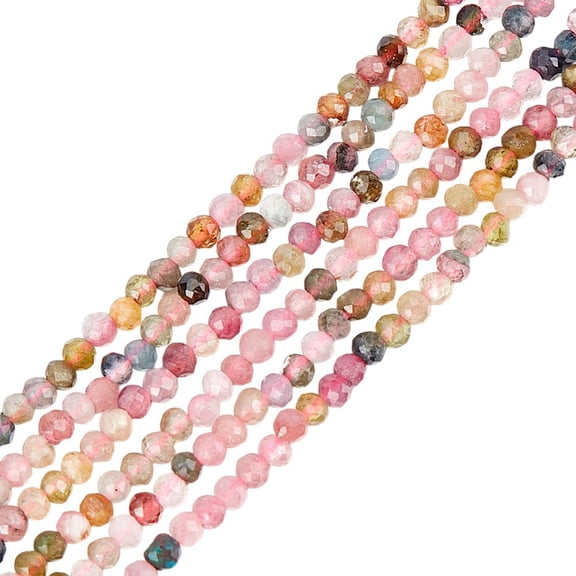 420Pcs 2 Strands Faceted Natural Beads 2mm Round Loose Gemstone Beads Mixed Color Beads Spacer Beads DIY