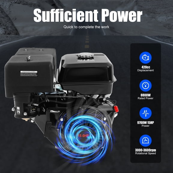 420cc 15HP Gasoline Engine, 9700W 4-Stroke OHV Motor for Water Pump Generator & More