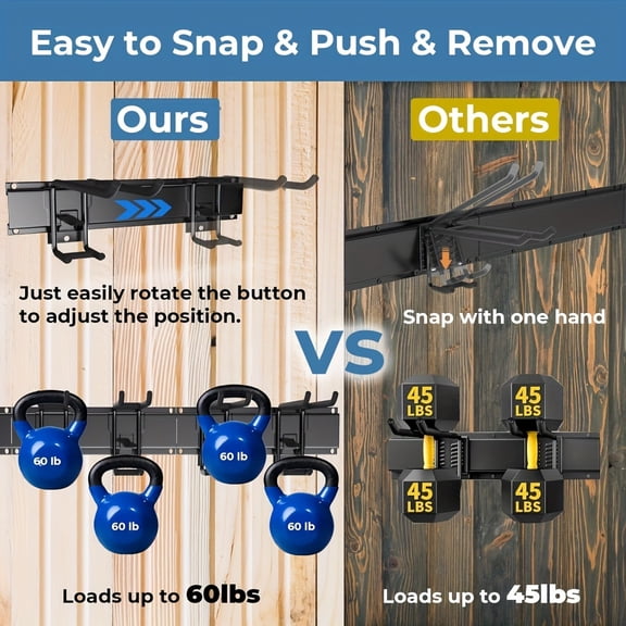 420lb Capacity Garage Tool Organizer Wall Mount - 48" Steel Adjustable Swivel Hooks (6 Total), Rust-Resistant for Broom/Shovel/Trimmer/Workshop Storage