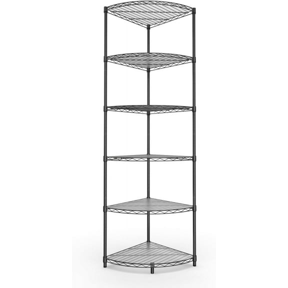pouseayar 420lbs 6 Tier Corner Shelf NSF Metal Wire Shelving Unit, Adjustable, with Leveling Feet and Waterproof Shelf Liners for Garage, Kitchen, and More - 18" L x 18" D x 72" H, Black Fan-Shape